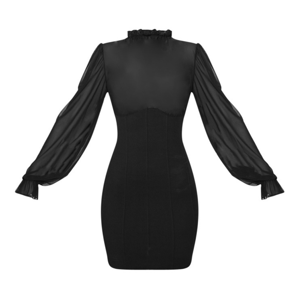 Prettylittlething Black Mesh Bandage High neck Bodycon Dress